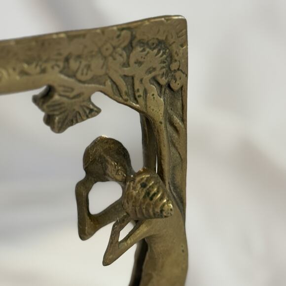 VTG Brass Mirror Art Nouveau Vanity Mirror 3D Lady By The Lake Sculpture MCM 9x6 - Picture 3 of 6